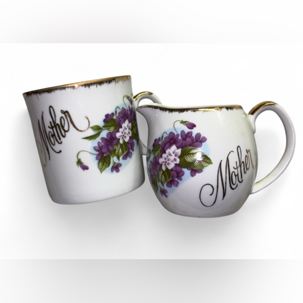 SET OF 2- VINTAGE 1940’s ‘MOTHER’ VIOLET FLORAL DISHES